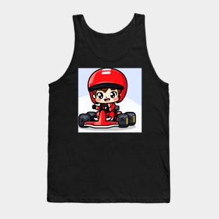 A Go-kart with a Boy in Red Racing Overalls in Kawaii Chibi style Tank Top